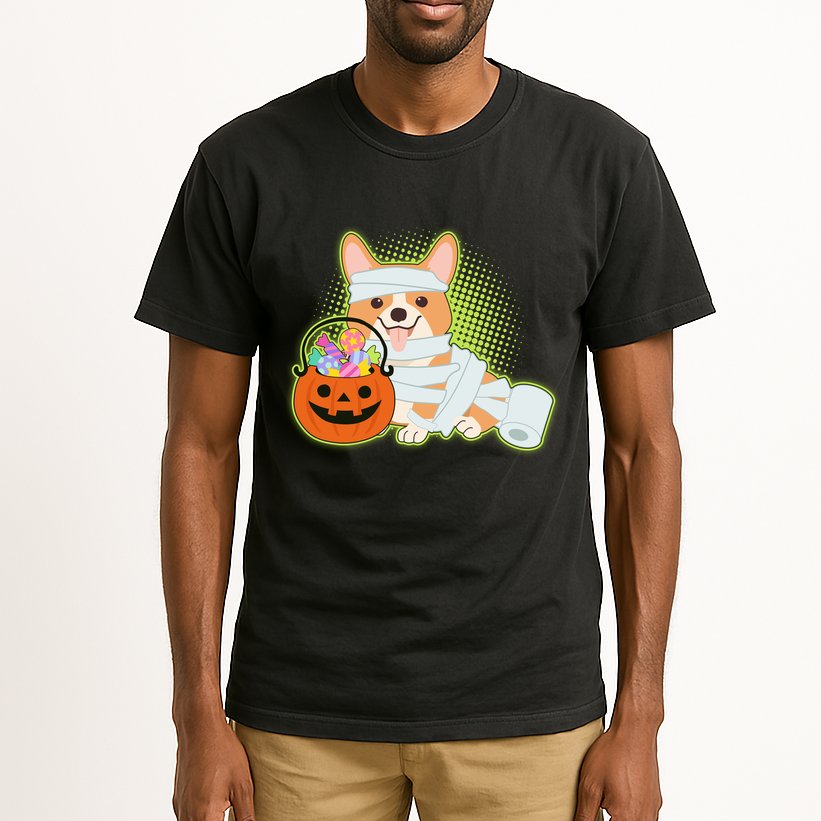 Cute Halloween Mummy Welsh Corgi And Pumpkin Candy Tall T-Shirt