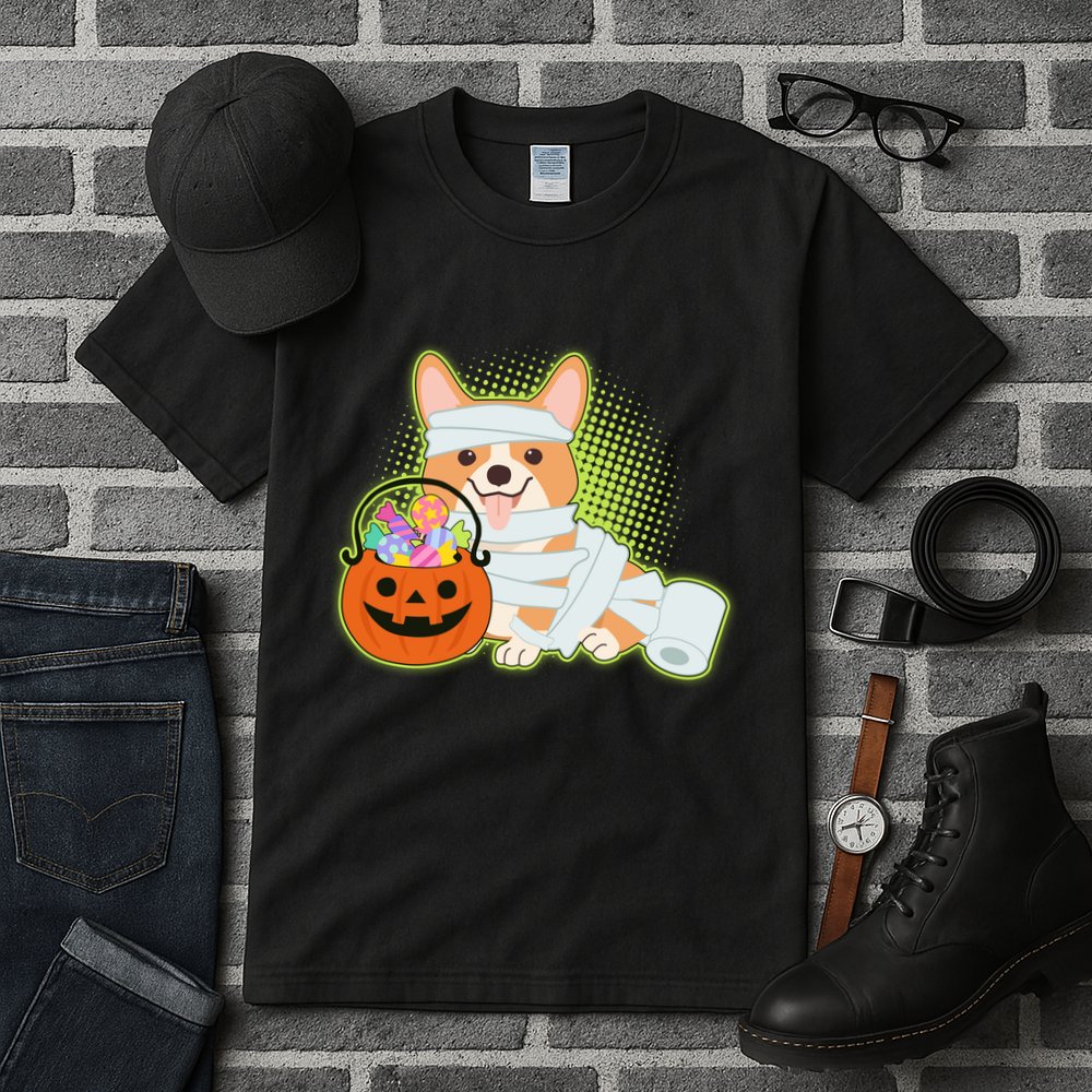 Cute Halloween Mummy Welsh Corgi And Pumpkin Candy Tall T-Shirt