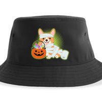 Cute Halloween Mummy Welsh Corgi And Pumpkin Candy Sustainable Bucket Hat