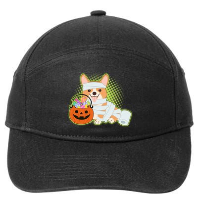 Cute Halloween Mummy Welsh Corgi And Pumpkin Candy 7-Panel Snapback Hat