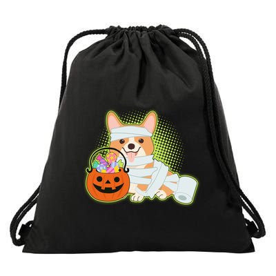 Cute Halloween Mummy Welsh Corgi And Pumpkin Candy Drawstring Bag