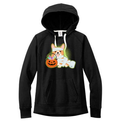 Cute Halloween Mummy Welsh Corgi And Pumpkin Candy Women's Fleece Hoodie