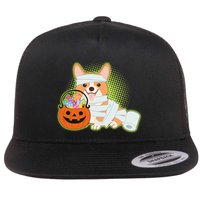 Cute Halloween Mummy Welsh Corgi And Pumpkin Candy Flatbill Hat