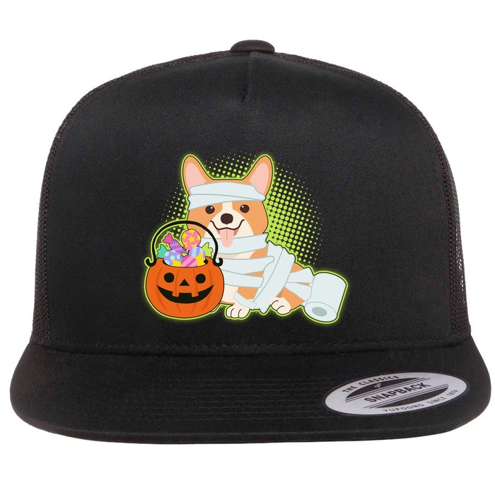 Cute Halloween Mummy Welsh Corgi And Pumpkin Candy Flatbill Hat