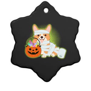 Cute Halloween Mummy Welsh Corgi And Pumpkin Candy Ceramic Star Ornament