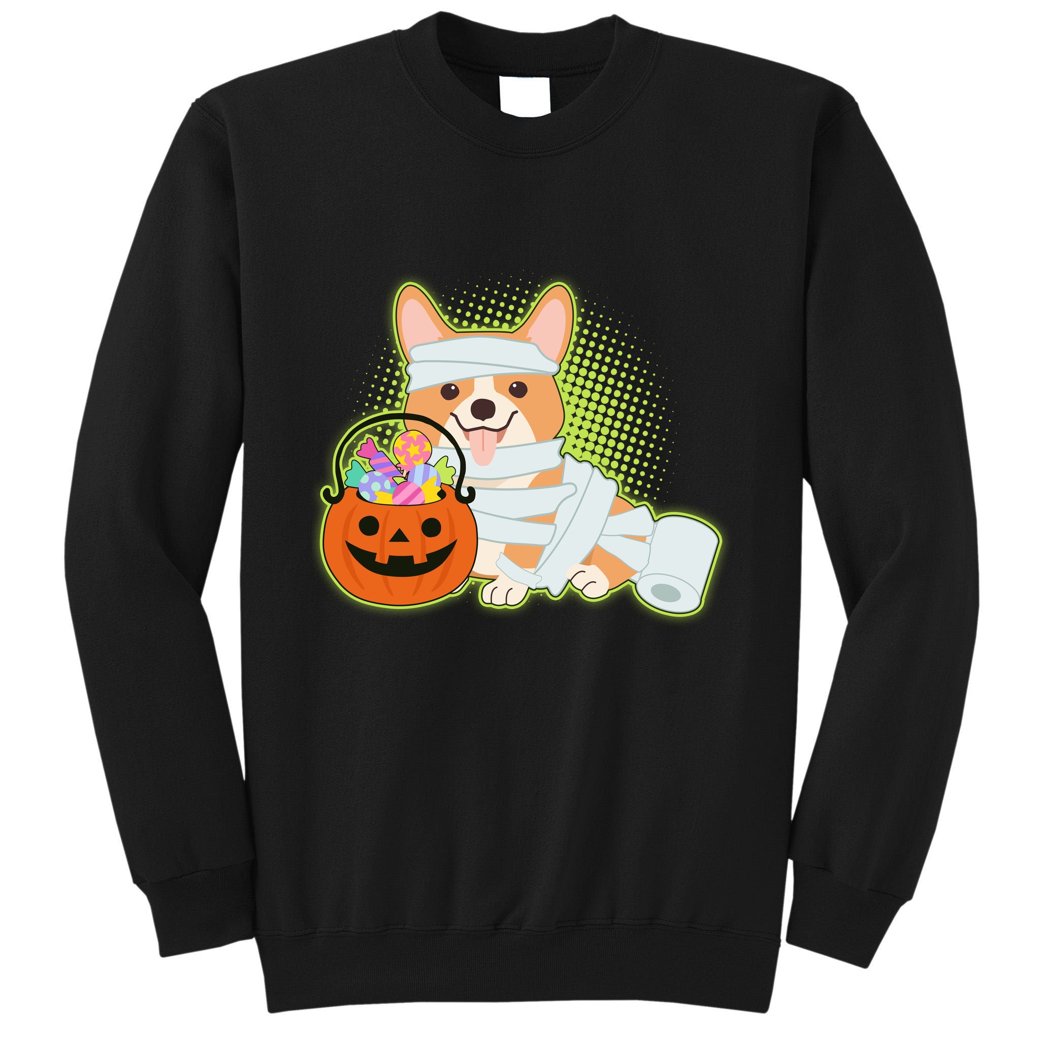 Cute Halloween Mummy Welsh Corgi And Pumpkin Candy Tall Sweatshirt
