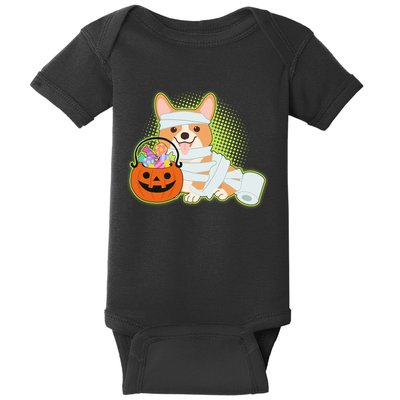 Cute Halloween Mummy Welsh Corgi And Pumpkin Candy Baby Bodysuit