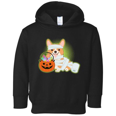 Cute Halloween Mummy Welsh Corgi And Pumpkin Candy Toddler Hoodie