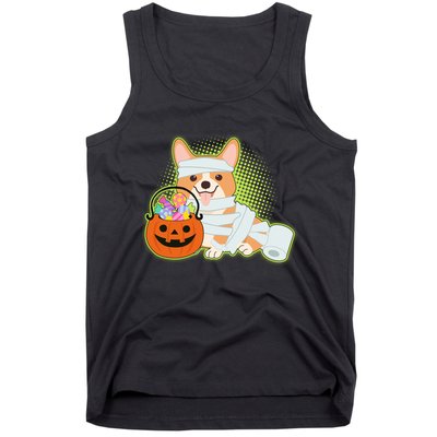 Cute Halloween Mummy Welsh Corgi And Pumpkin Candy Tank Top
