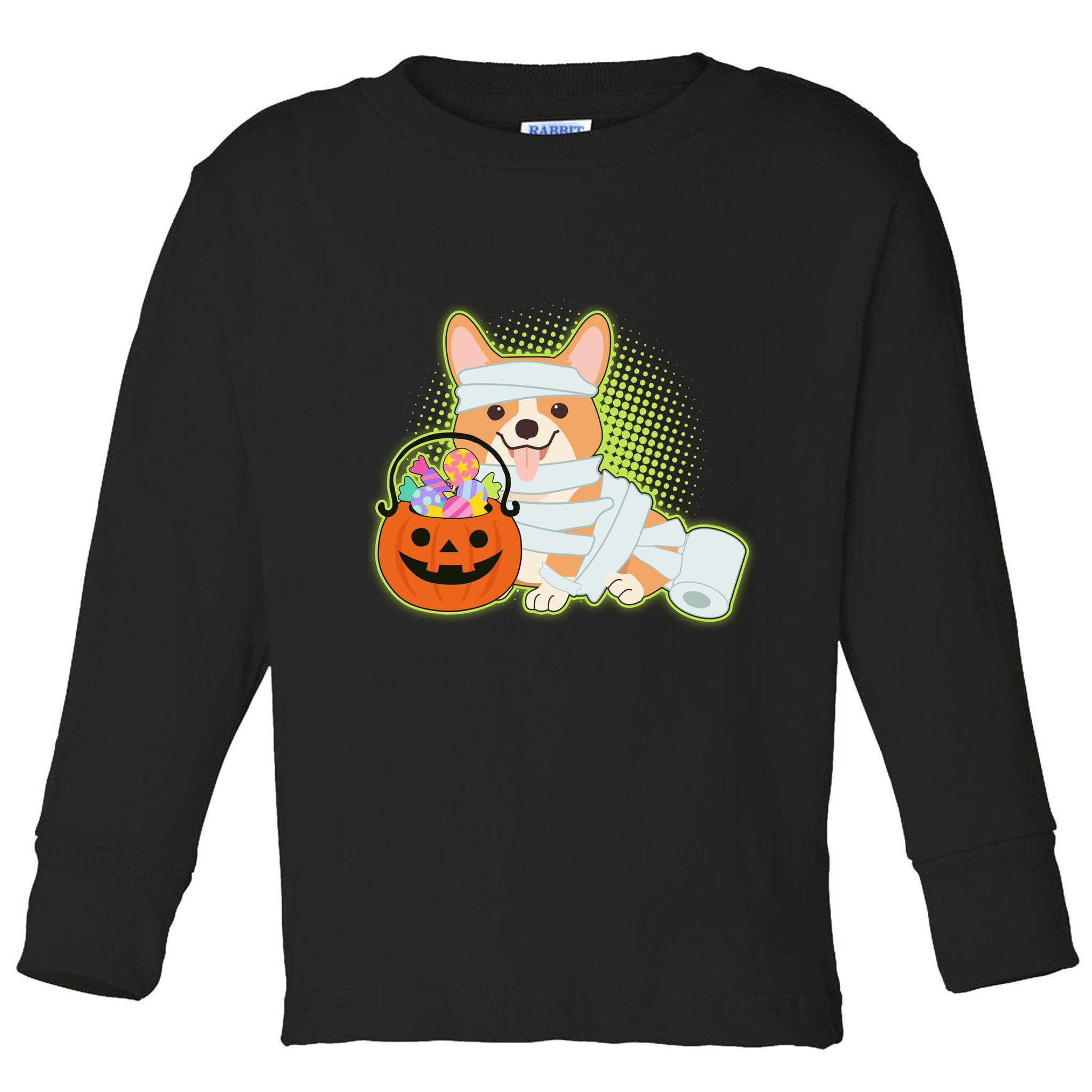 Cute Halloween Mummy Welsh Corgi And Pumpkin Candy Toddler Long Sleeve Shirt