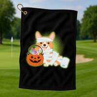 Cute Halloween Mummy Welsh Corgi And Pumpkin Candy Golf Towel
