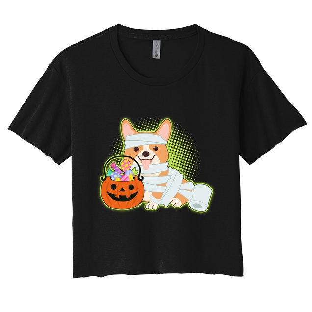 Cute Halloween Mummy Welsh Corgi And Pumpkin Candy Crop Top