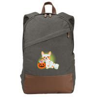 Cute Halloween Mummy Welsh Corgi And Pumpkin Candy Cotton Canvas Backpack