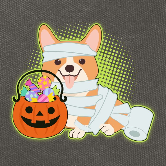 Cute Halloween Mummy Welsh Corgi And Pumpkin Candy Cotton Canvas Backpack
