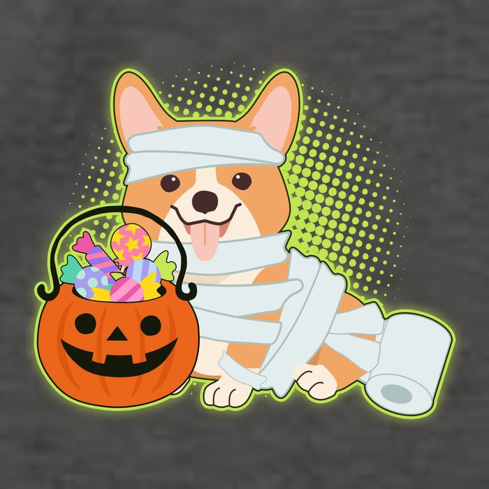 Cute Halloween Mummy Welsh Corgi And Pumpkin Candy Vector Backpack