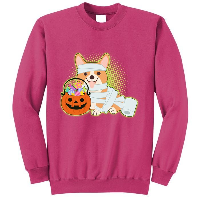 Cute Halloween Mummy Welsh Corgi And Pumpkin Candy Sweatshirt