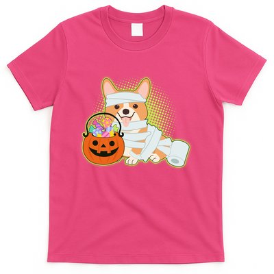 Cute Halloween Mummy Welsh Corgi And Pumpkin Candy T-Shirt