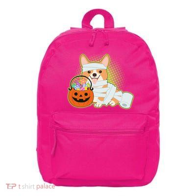 Cute Halloween Mummy Welsh Corgi And Pumpkin Candy 16 in Basic Backpack