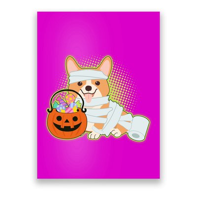 Cute Halloween Mummy Welsh Corgi And Pumpkin Candy Poster