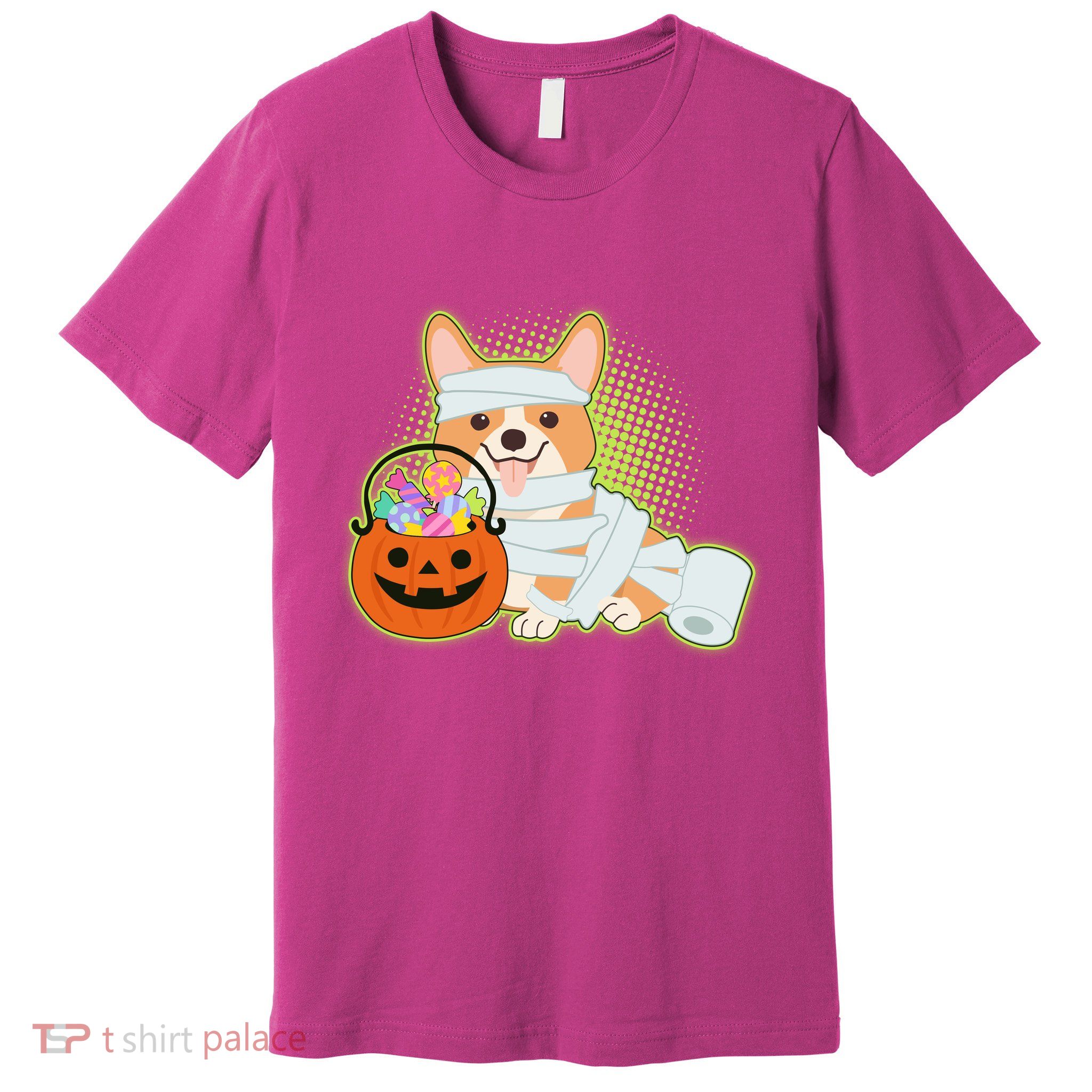 Cute Halloween Mummy Welsh Corgi And Pumpkin Candy Premium T-Shirt
