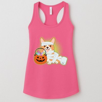 Cute Halloween Mummy Welsh Corgi And Pumpkin Candy Womens Tank Top