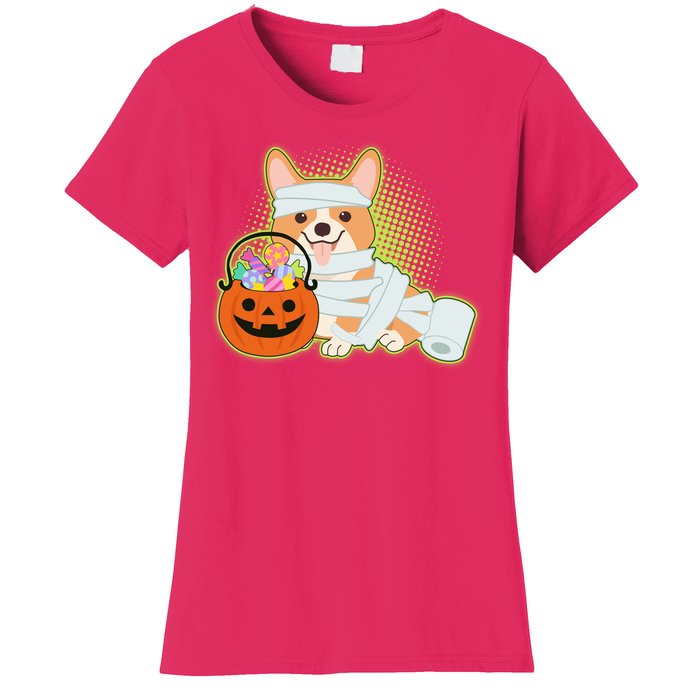 Cute Halloween Mummy Welsh Corgi And Pumpkin Candy Women's T-Shirt