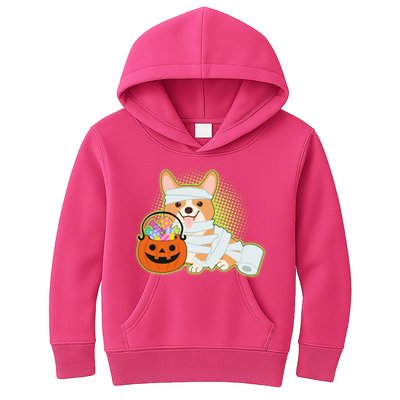 Cute Halloween Mummy Welsh Corgi And Pumpkin Candy Kids Hoodie