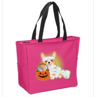 Cute Halloween Mummy Welsh Corgi And Pumpkin Candy Zip Tote Bag