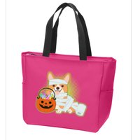 Cute Halloween Mummy Welsh Corgi And Pumpkin Candy Zip Tote Bag