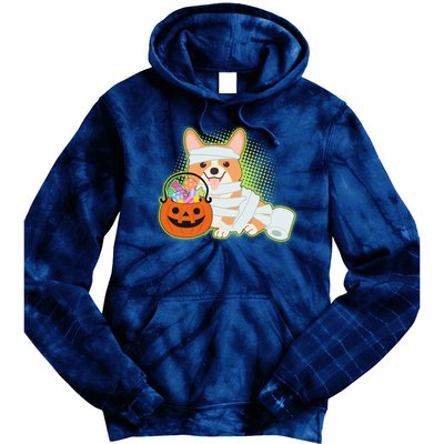 Cute Halloween Mummy Welsh Corgi And Pumpkin Candy Tie Dye Hoodie