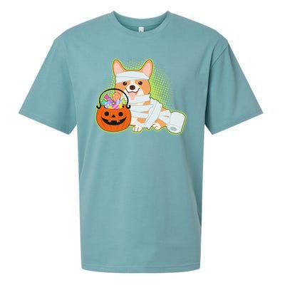 Cute Halloween Mummy Welsh Corgi And Pumpkin Candy Sueded Cloud Jersey T-Shirt