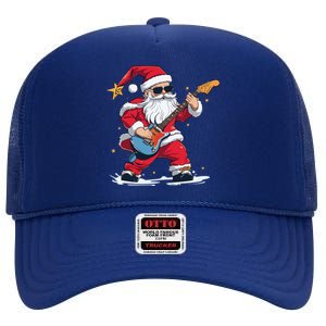 Christmas Heavy Metal Rock And Roll Electric Guitar Xmas Santa Cool Gift High Crown Mesh Back Trucker Hat