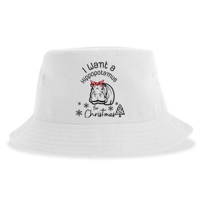 Christmas Hippo Merry Xmas Hippopotamus Happy Holidays Meaningful Gift Sustainable Bucket Hat