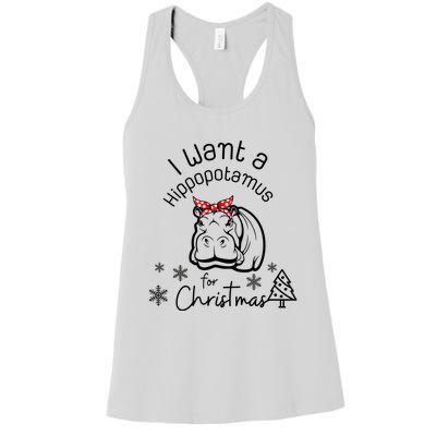 Christmas Hippo Merry Xmas Hippopotamus Happy Holidays Meaningful Gift Women's Racerback Tank