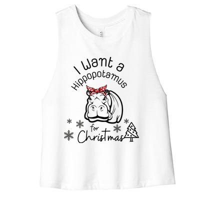 Christmas Hippo Merry Xmas Hippopotamus Happy Holidays Meaningful Gift Women's Racerback Cropped Tank