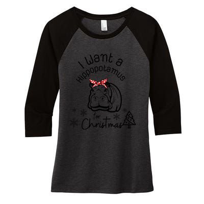 Christmas Hippo Merry Xmas Hippopotamus Happy Holidays Meaningful Gift Women's Tri-Blend 3/4-Sleeve Raglan Shirt