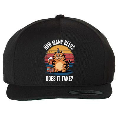 Cat How Many Beers Does It Take Retro Sunset Funny Wool Snapback Cap