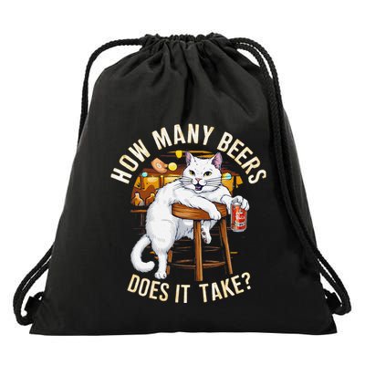 Cat How Many Beers Does It Take Drawstring Bag