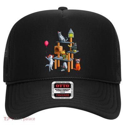 Cat Horror Movies Cute Halloween High Crown Mesh Back Trucker Hat