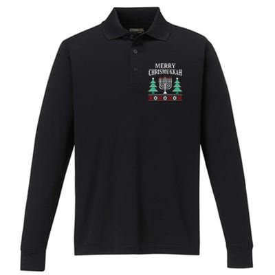 Christmas Hanukkah Merry Chrismukkah Performance Long Sleeve Polo