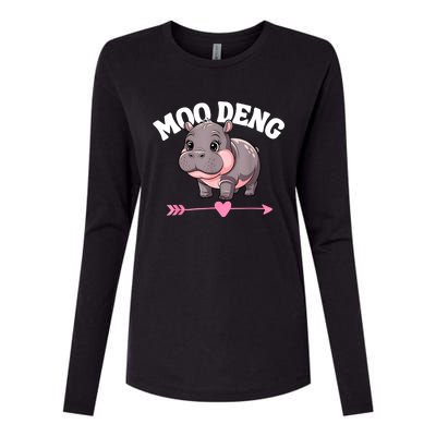 Cute Hippo Moo Deng Bouncy Pig Gift Womens Cotton Relaxed Long Sleeve T-Shirt