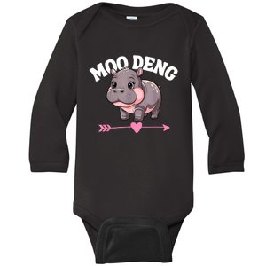 Cute Hippo Moo Deng Bouncy Pig Gift Baby Long Sleeve Bodysuit