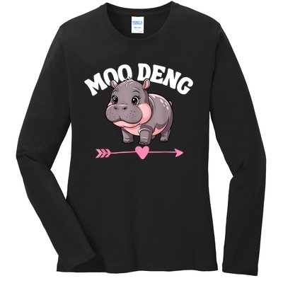 Cute Hippo Moo Deng Bouncy Pig Gift Ladies Long Sleeve Shirt