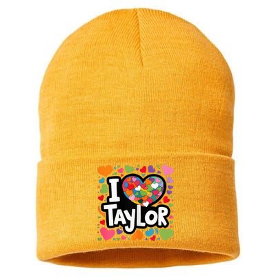 Colorful Heart My Name Is Taylor First Name Sustainable Knit Beanie