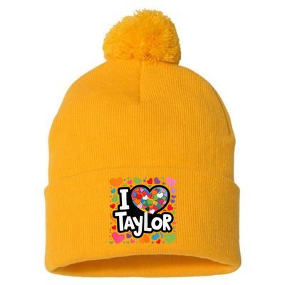 Colorful Heart My Name Is Taylor First Name Pom Pom 12in Knit Beanie