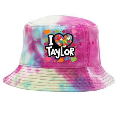 Colorful Heart My Name Is Taylor First Name Tie-Dyed Bucket Hat