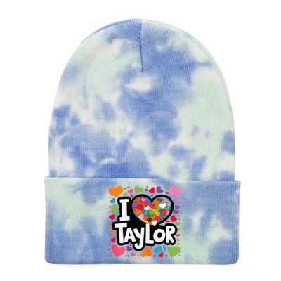 Colorful Heart My Name Is Taylor First Name Tie Dye 12in Knit Beanie