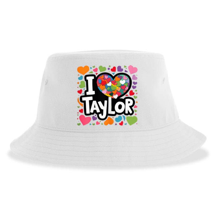 Colorful Heart My Name Is Taylor First Name Sustainable Bucket Hat