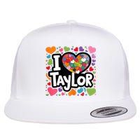 Colorful Heart My Name Is Taylor First Name Flat Bill Trucker Hat