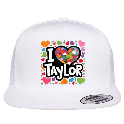 Colorful Heart My Name Is Taylor First Name Flat Bill Trucker Hat